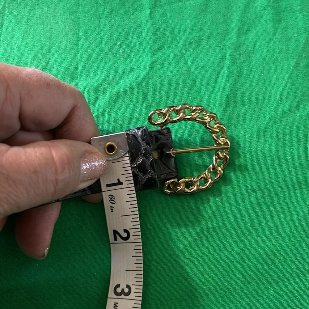 Black Leather Belt with Gold Chain Buckle